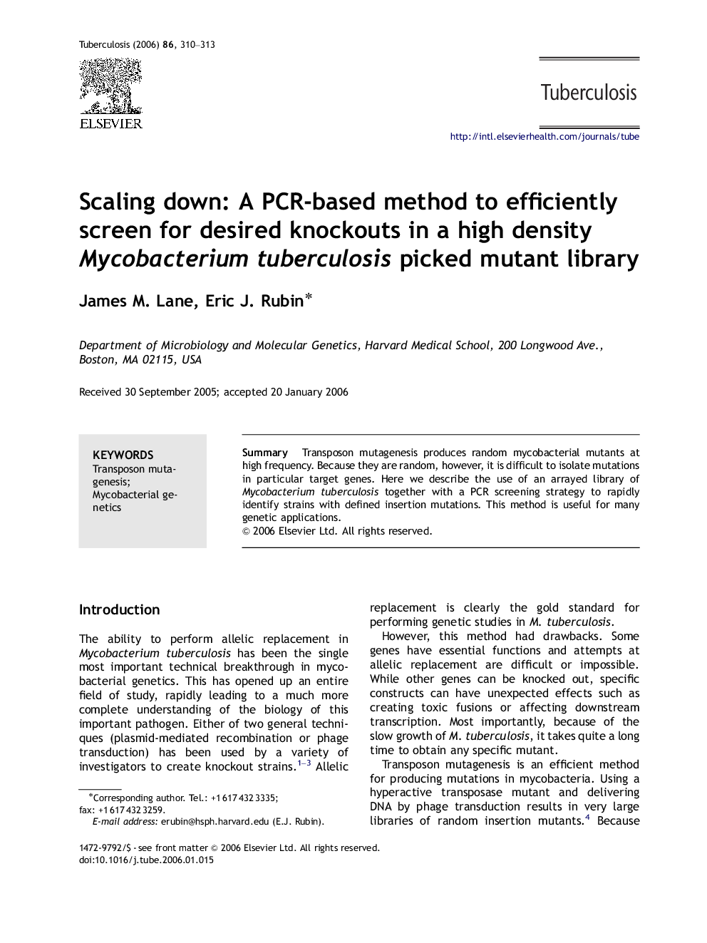 Scaling down: A PCR-based method to efficiently screen for desired knockouts in a high density Mycobacterium tuberculosis picked mutant library