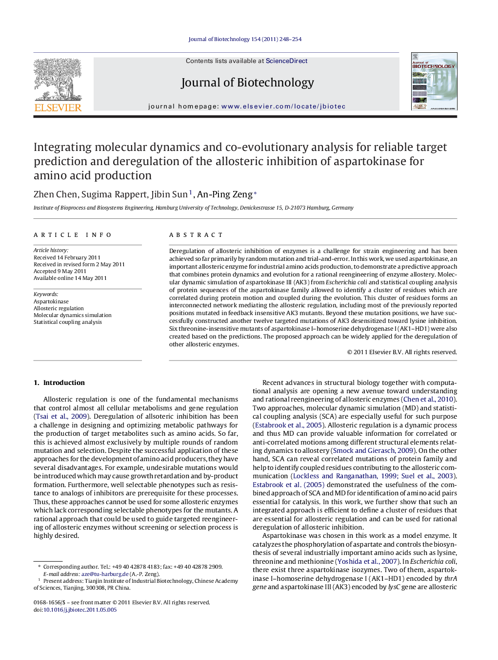 Integrating molecular dynamics and co-evolutionary analysis for reliable target prediction and deregulation of the allosteric inhibition of aspartokinase for amino acid production