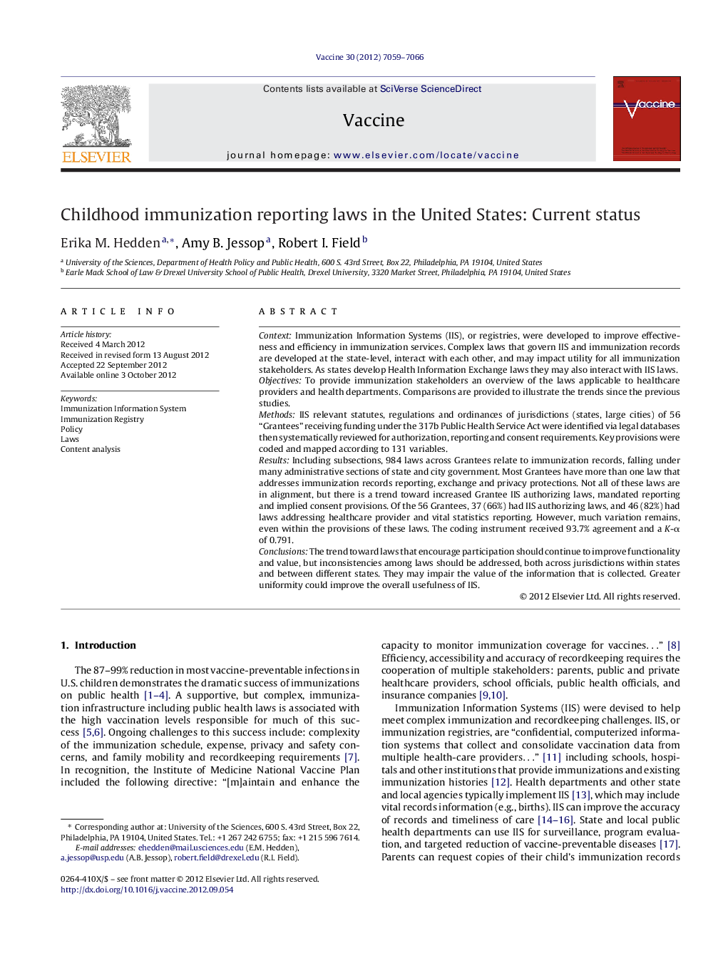 Childhood immunization reporting laws in the United States: Current status