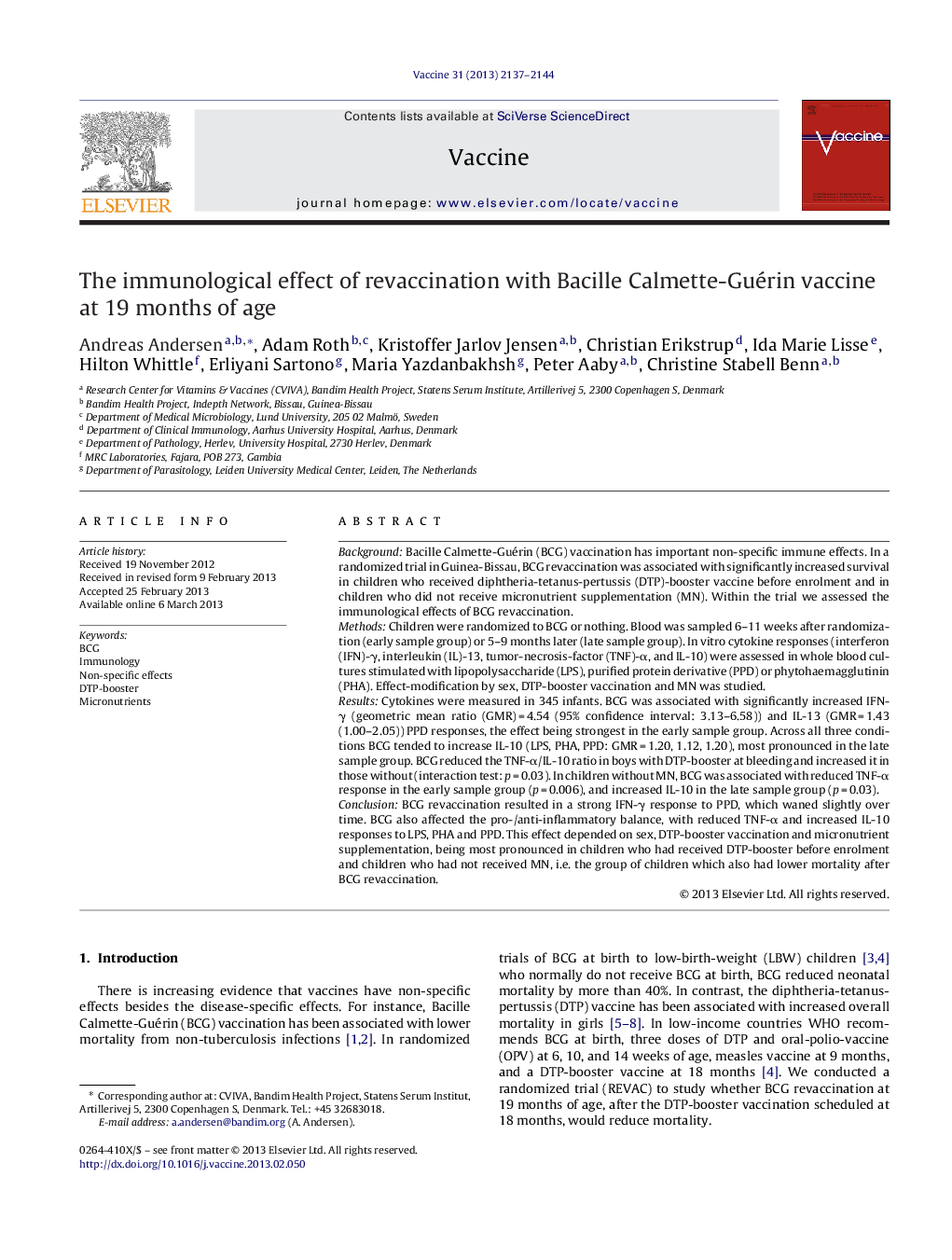 The immunological effect of revaccination with Bacille Calmette-Guérin vaccine at 19 months of age