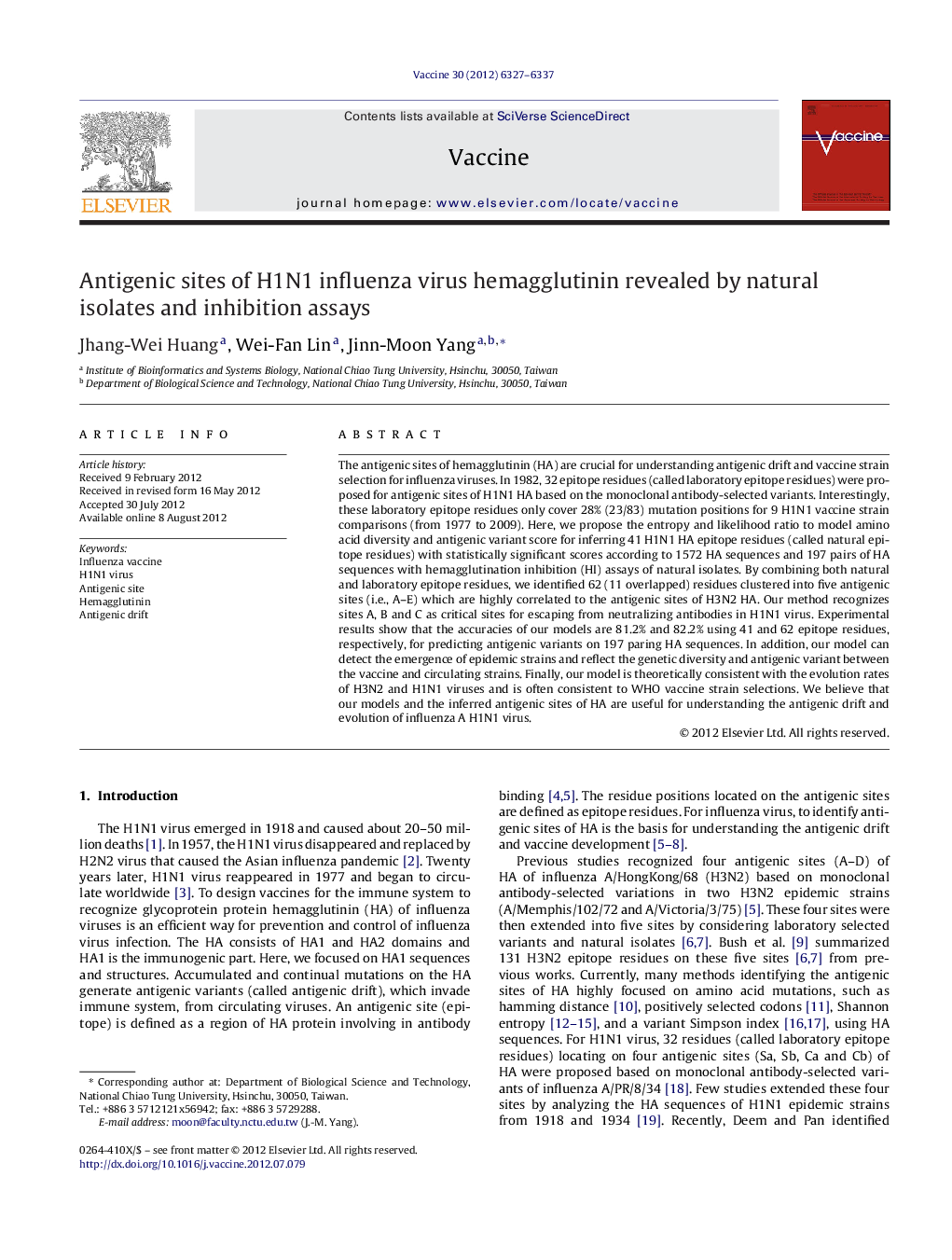 Antigenic sites of H1N1 influenza virus hemagglutinin revealed by natural isolates and inhibition assays