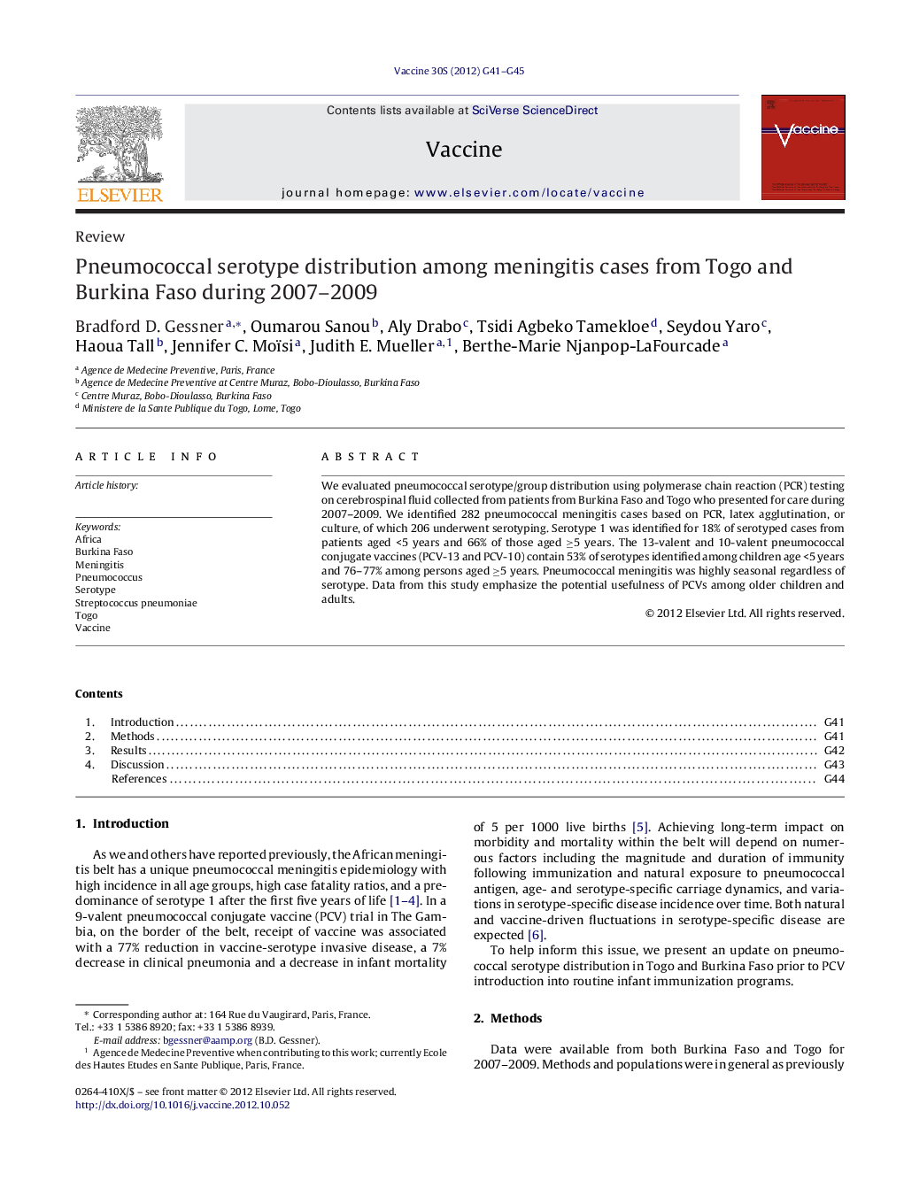 Pneumococcal serotype distribution among meningitis cases from Togo and Burkina Faso during 2007–2009