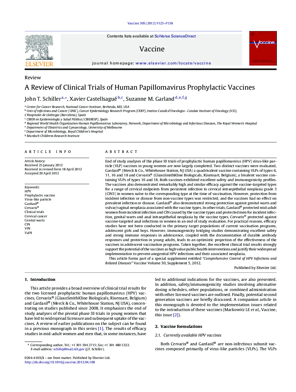 A Review of Clinical Trials of Human Papillomavirus Prophylactic Vaccines