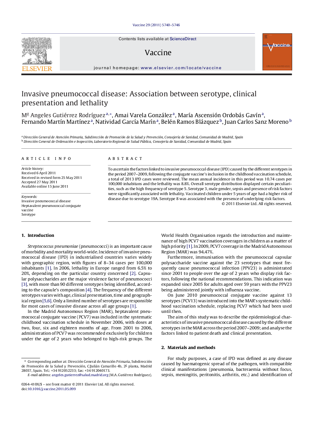 Invasive pneumococcal disease: Association between serotype, clinical presentation and lethality