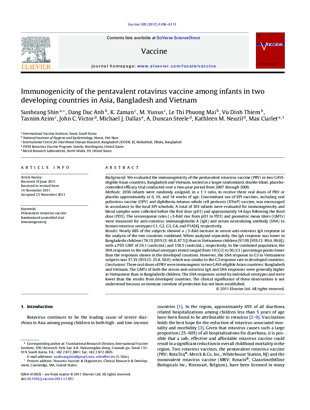 Immunogenicity of the pentavalent rotavirus vaccine among infants in two developing countries in Asia, Bangladesh and Vietnam