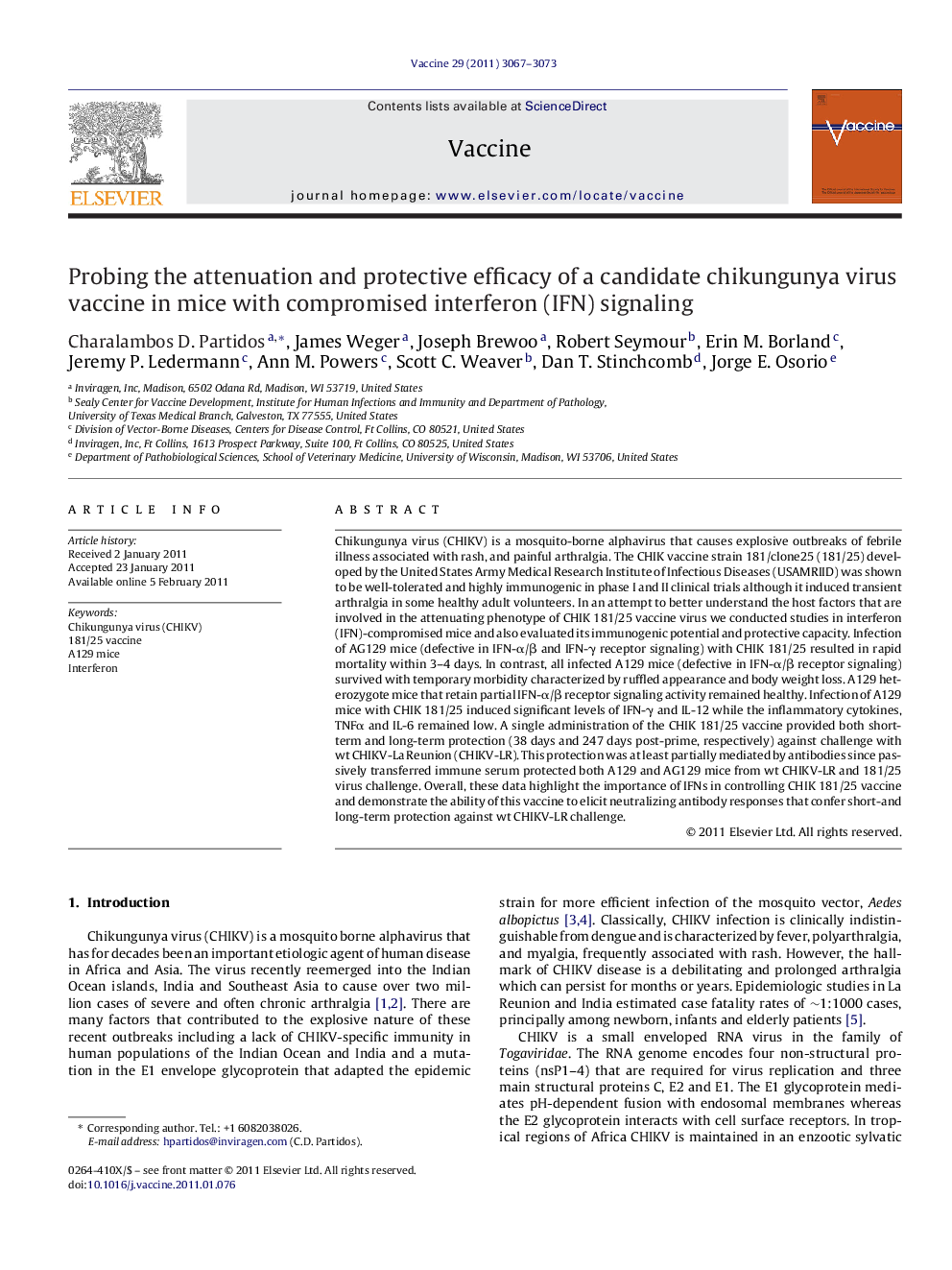 Probing the attenuation and protective efficacy of a candidate chikungunya virus vaccine in mice with compromised interferon (IFN) signaling