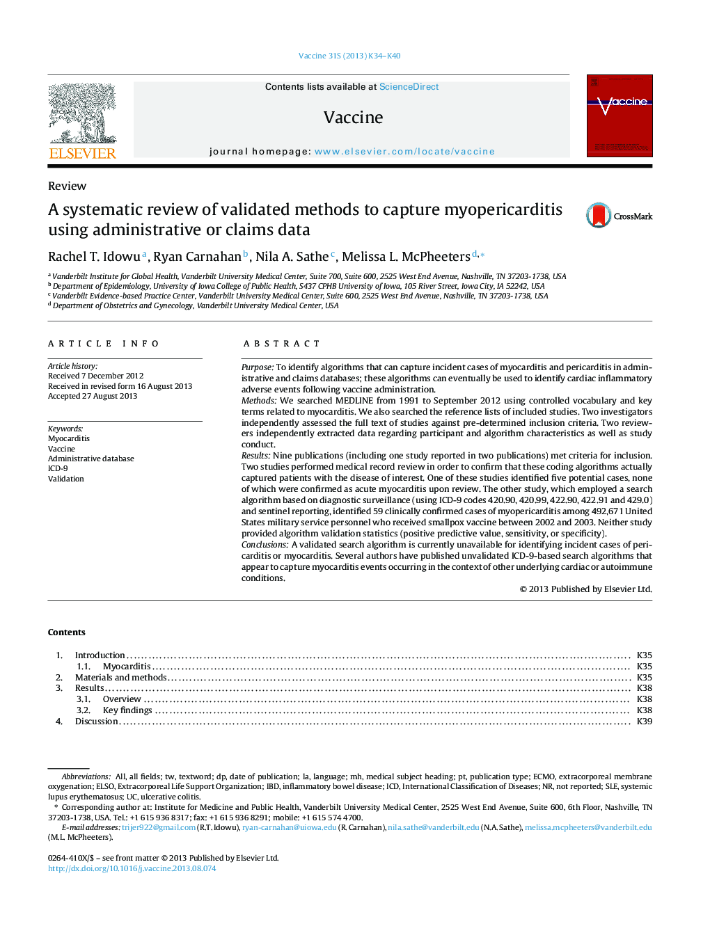 A systematic review of validated methods to capture myopericarditis using administrative or claims data