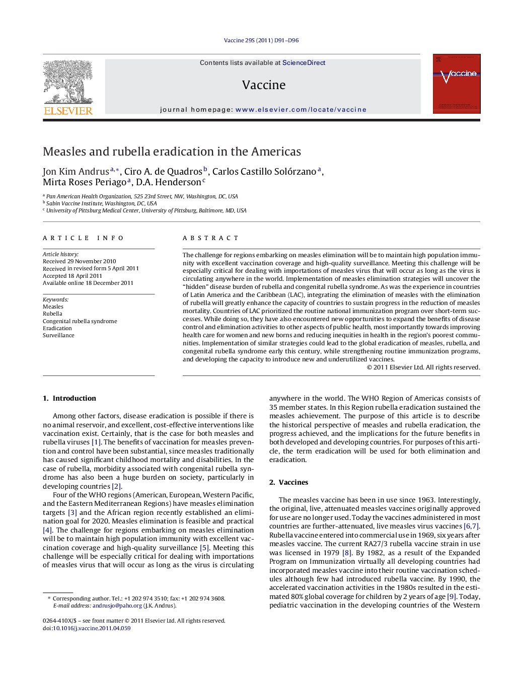 Measles and rubella eradication in the Americas