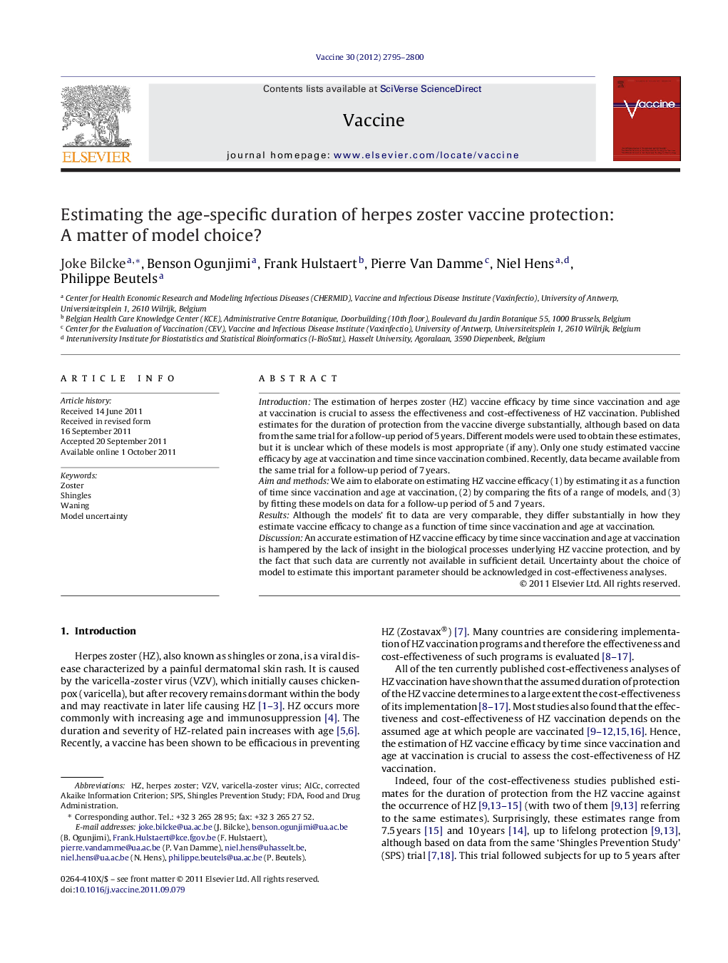 Estimating the age-specific duration of herpes zoster vaccine protection: A matter of model choice?