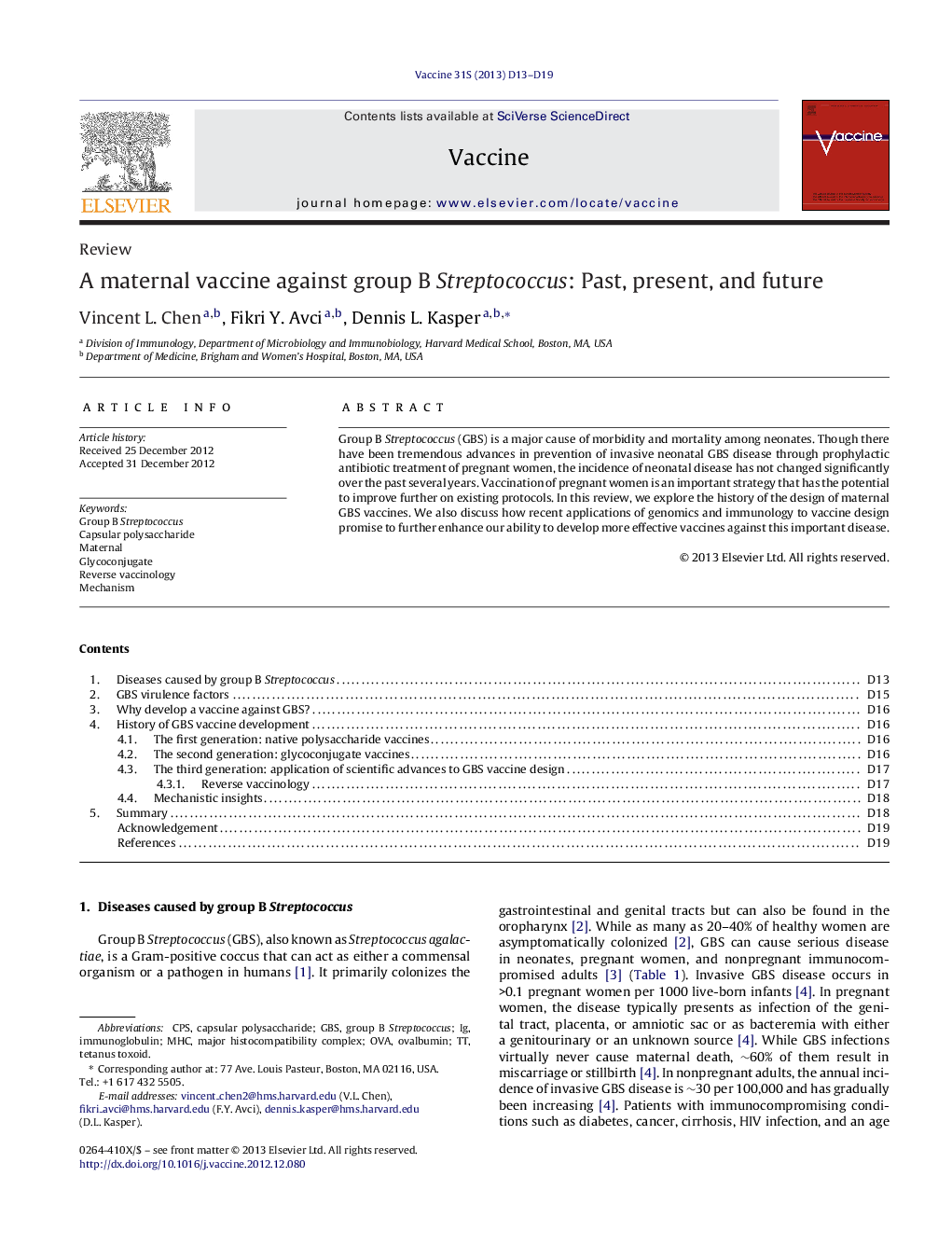 A maternal vaccine against group B Streptococcus: Past, present, and future