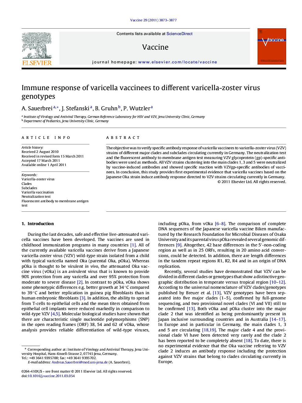 Immune response of varicella vaccinees to different varicella-zoster virus genotypes