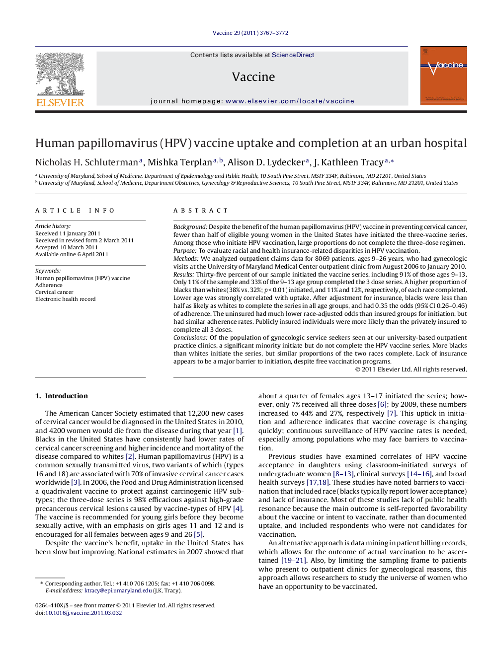 Human papillomavirus (HPV) vaccine uptake and completion at an urban hospital