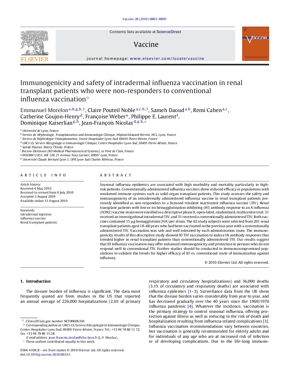 Immunogenicity and safety of intradermal influenza vaccination in renal transplant patients who were non-responders to conventional influenza vaccination 