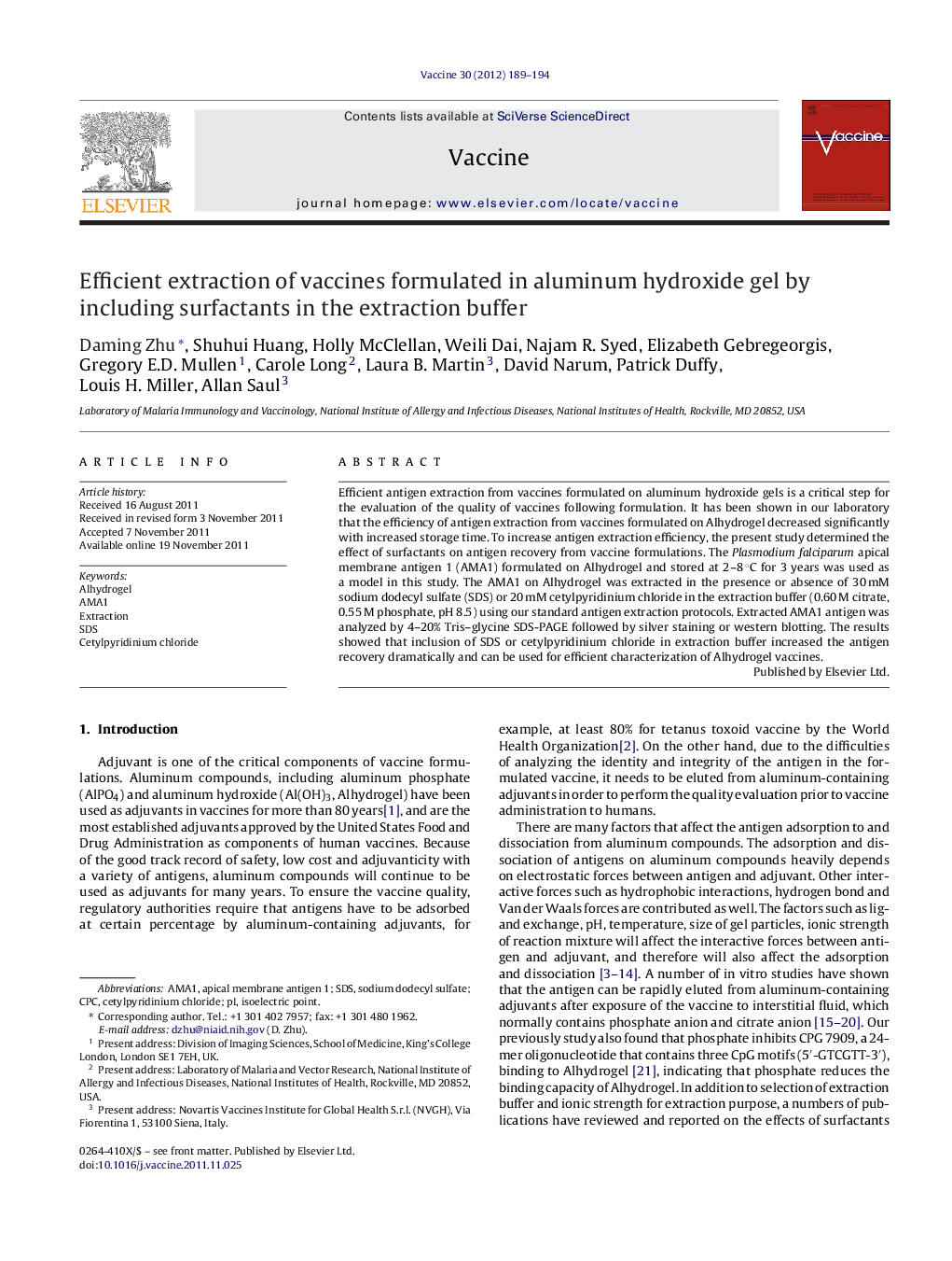 Efficient extraction of vaccines formulated in aluminum hydroxide gel by including surfactants in the extraction buffer