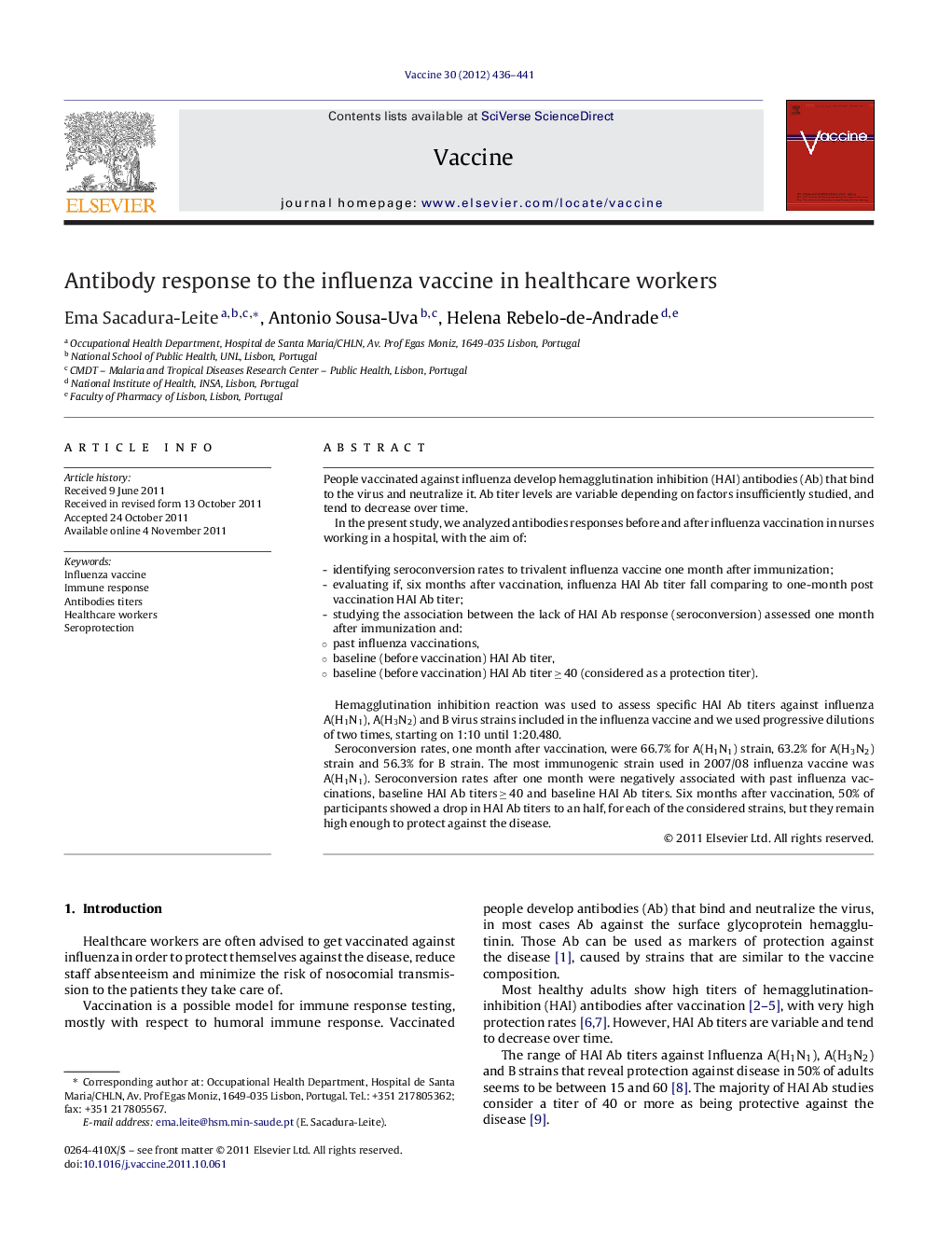 Antibody response to the influenza vaccine in healthcare workers