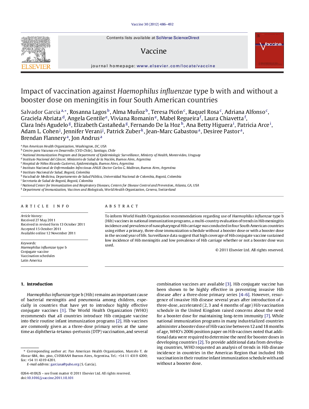 Impact of vaccination against Haemophilus influenzae type b with and without a booster dose on meningitis in four South American countries