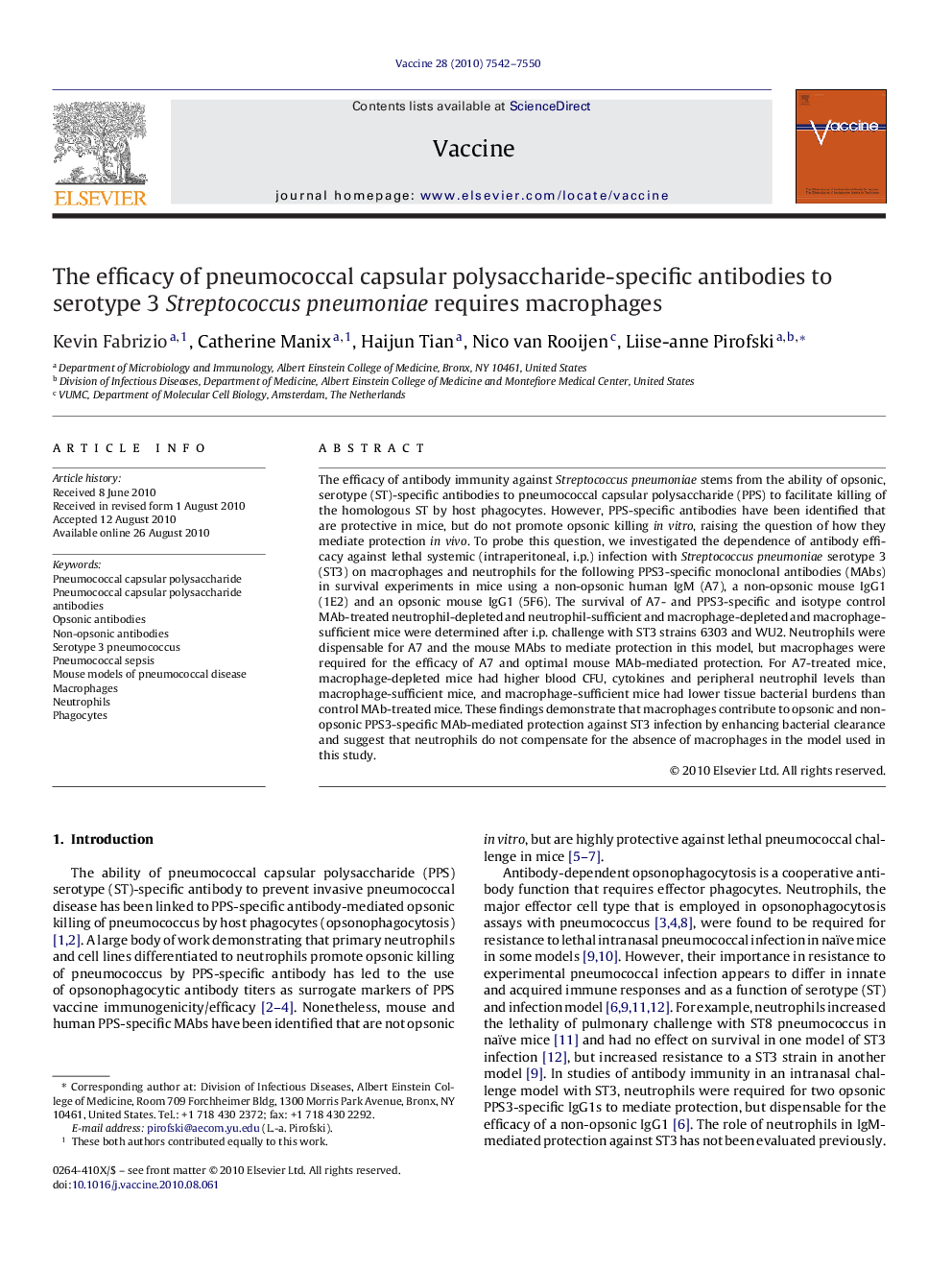 The efficacy of pneumococcal capsular polysaccharide-specific antibodies to serotype 3 Streptococcus pneumoniae requires macrophages