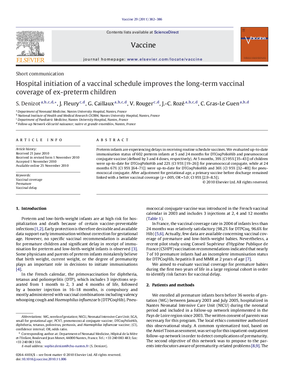 Hospital initiation of a vaccinal schedule improves the long-term vaccinal coverage of ex-preterm children