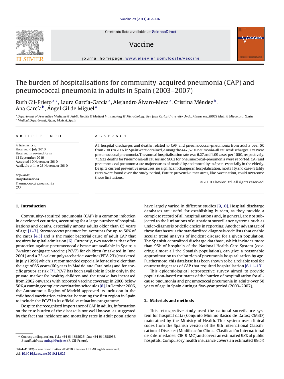 The burden of hospitalisations for community-acquired pneumonia (CAP) and pneumococcal pneumonia in adults in Spain (2003–2007)