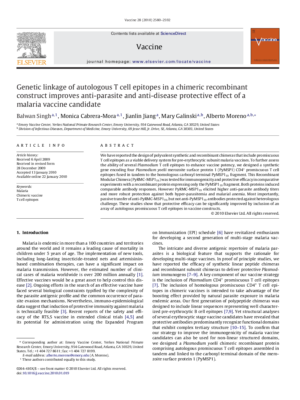 Genetic linkage of autologous T cell epitopes in a chimeric recombinant construct improves anti-parasite and anti-disease protective effect of a malaria vaccine candidate