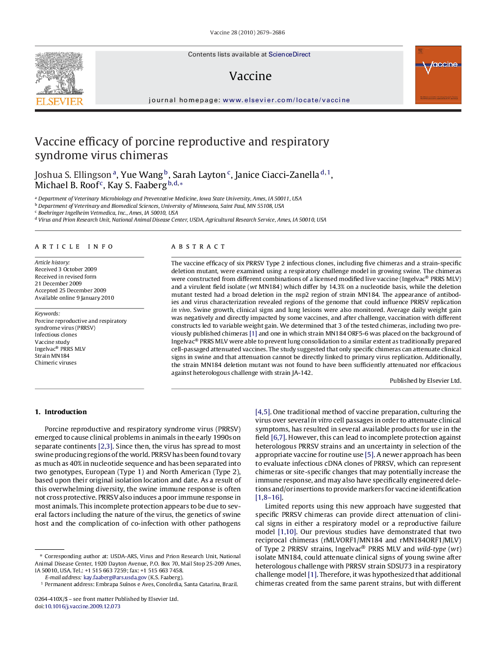 Vaccine efficacy of porcine reproductive and respiratory syndrome virus chimeras