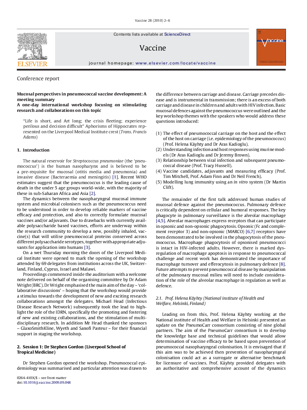 Mucosal perspectives in pneumococcal vaccine development: A meeting summary