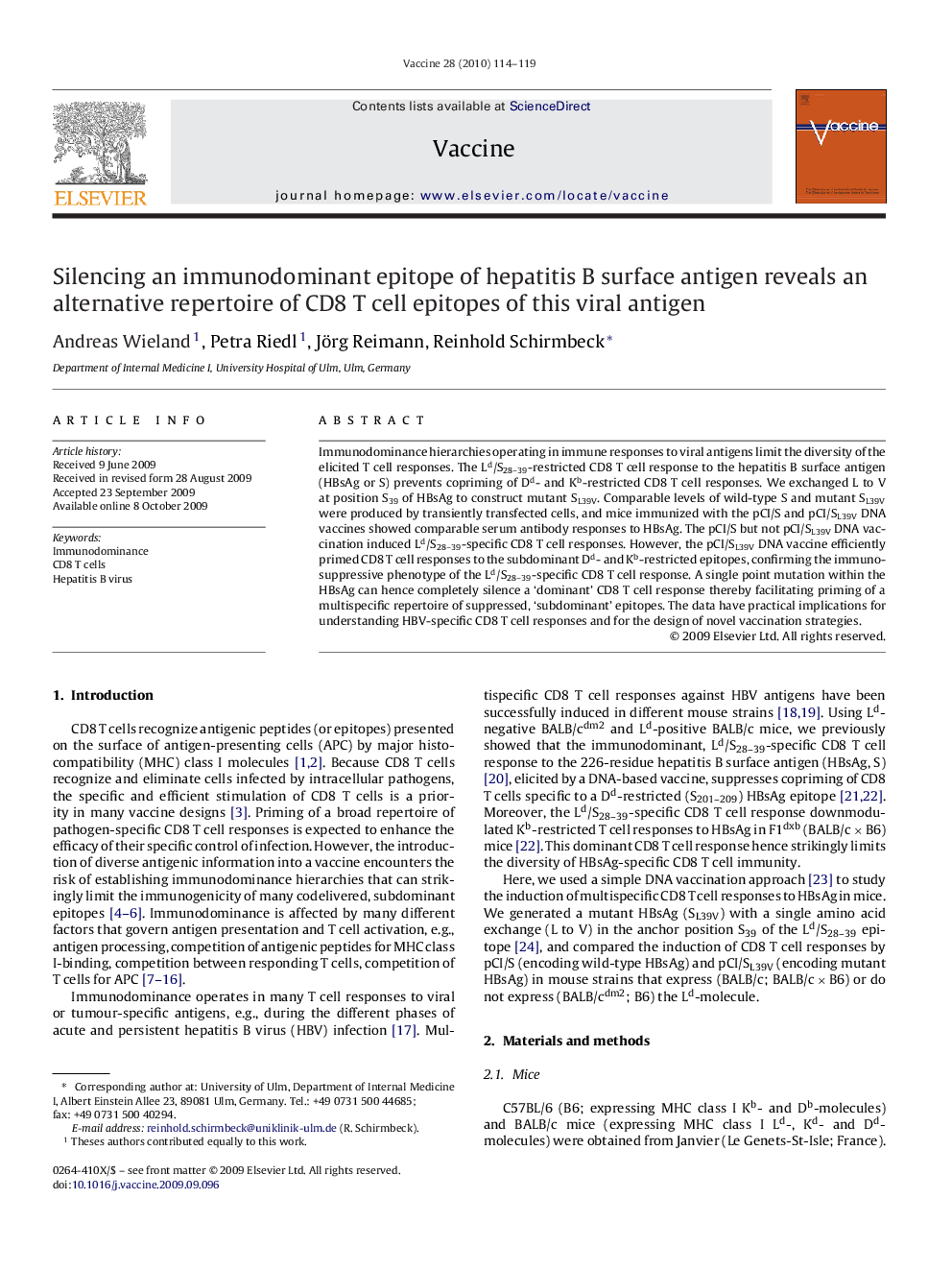 Silencing an immunodominant epitope of hepatitis B surface antigen reveals an alternative repertoire of CD8 T cell epitopes of this viral antigen