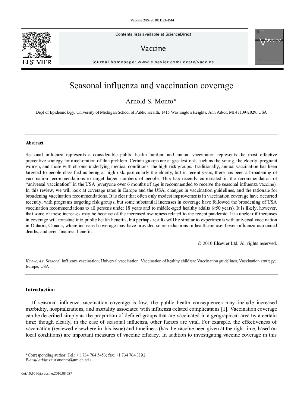 Seasonal influenza and vaccination coverage