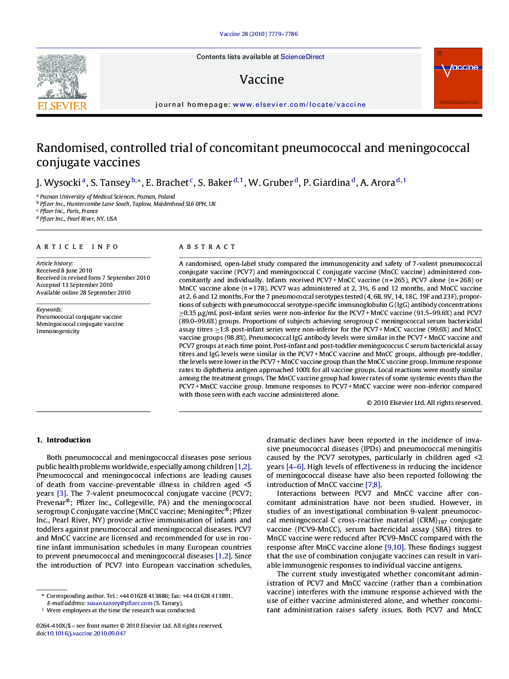 Randomised, controlled trial of concomitant pneumococcal and meningococcal conjugate vaccines