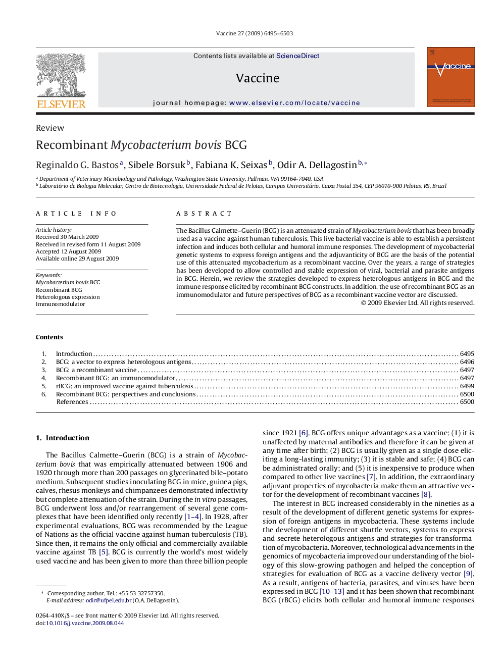 Recombinant Mycobacterium bovis BCG