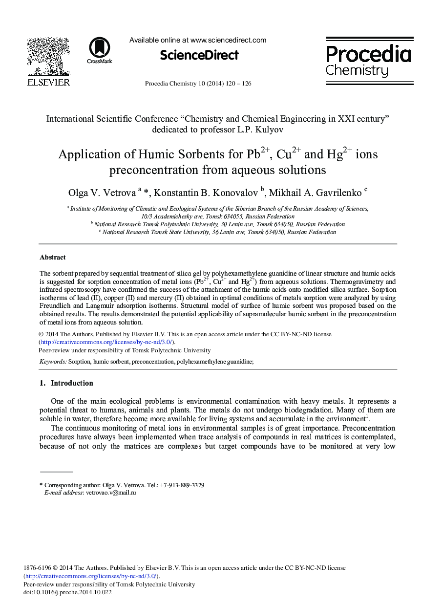 Application of Humic Sorbents for Pb2+, Cu2+ and Hg2+ Ions Preconcentration from Aqueous Solutions 