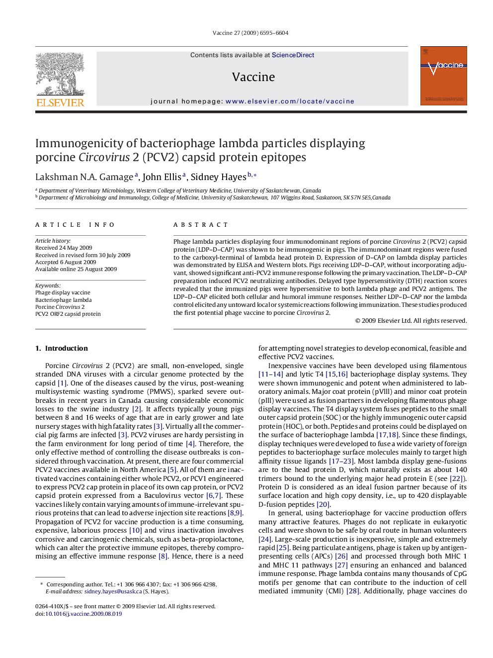 Immunogenicity of bacteriophage lambda particles displaying porcine Circovirus 2 (PCV2) capsid protein epitopes