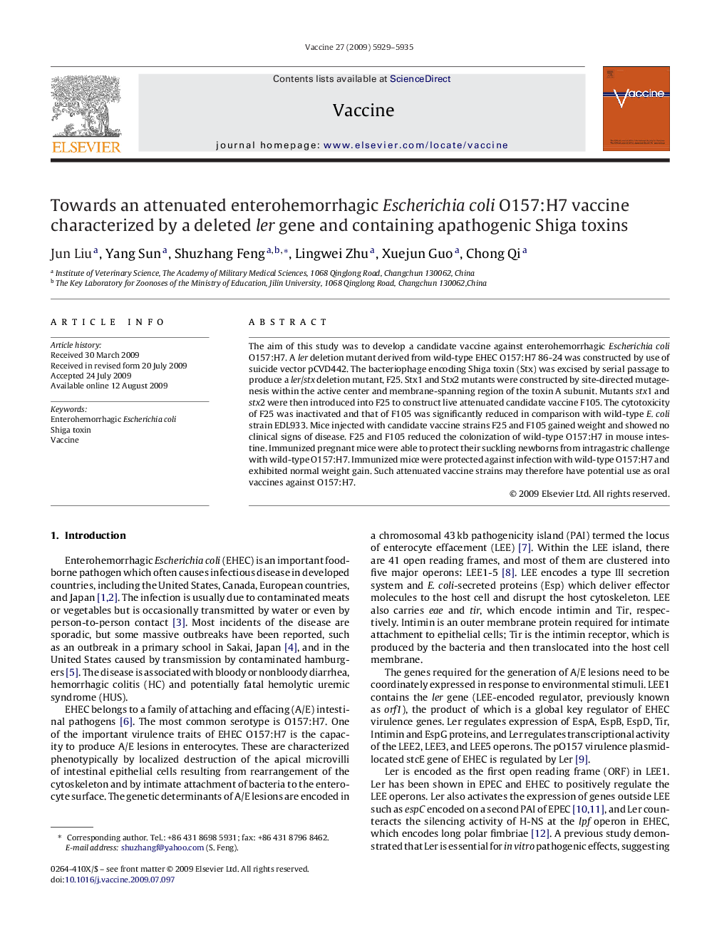 Towards an attenuated enterohemorrhagic Escherichia coli O157:H7 vaccine characterized by a deleted ler gene and containing apathogenic Shiga toxins