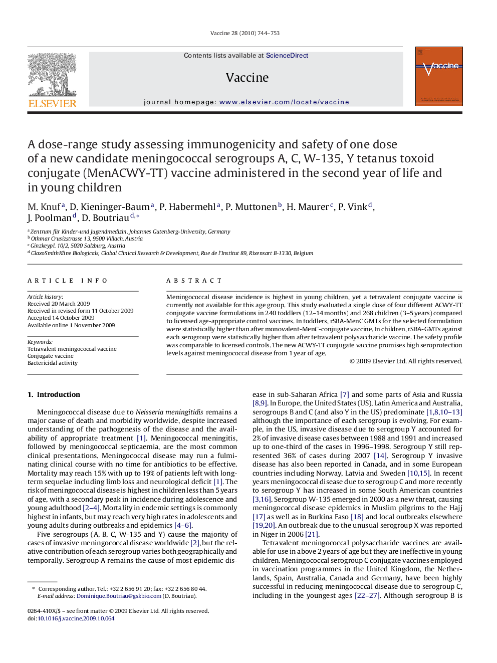 A dose-range study assessing immunogenicity and safety of one dose of a new candidate meningococcal serogroups A, C, W-135, Y tetanus toxoid conjugate (MenACWY-TT) vaccine administered in the second year of life and in young children