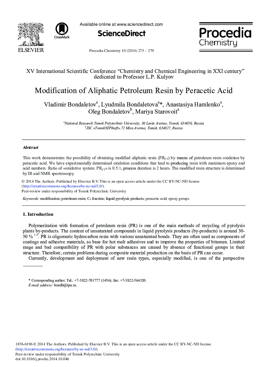 Modification of Aliphatic Petroleum Resin by Peracetic Acid 