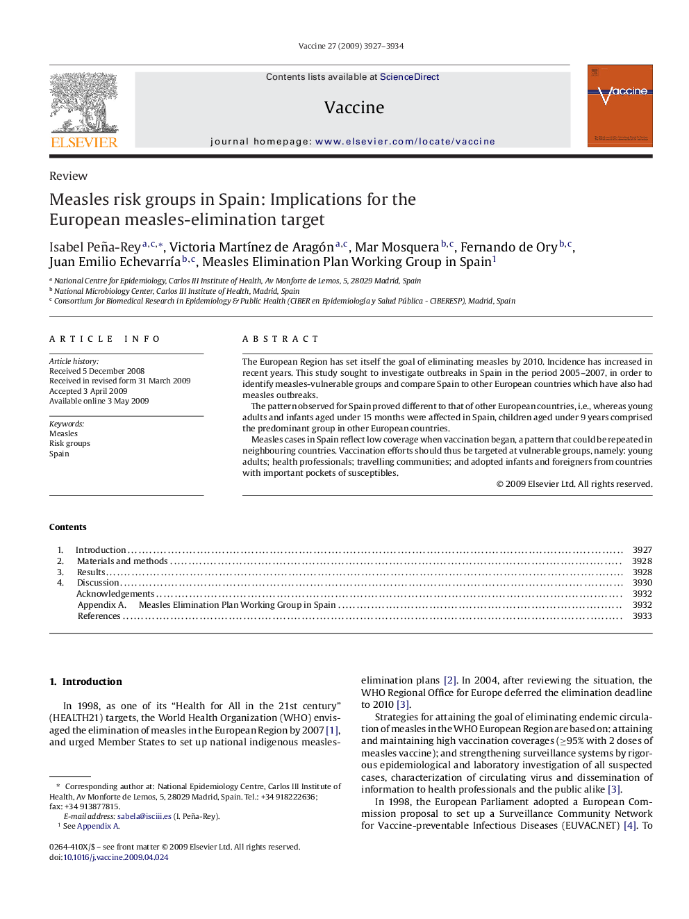 Measles risk groups in Spain: Implications for the European measles-elimination target