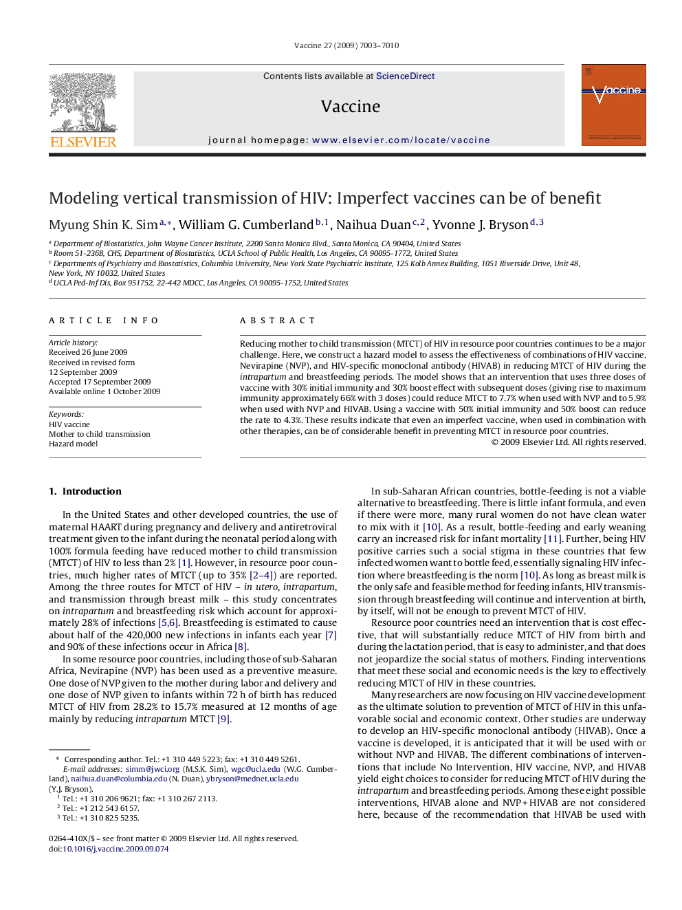 Modeling vertical transmission of HIV: Imperfect vaccines can be of benefit