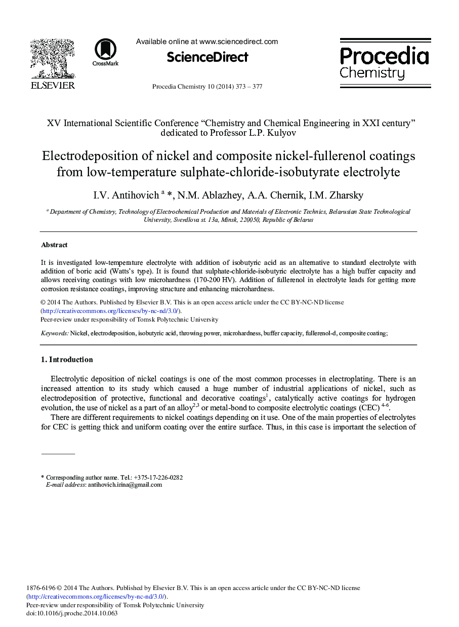 Electrodeposition of Nickel and Composite Nickel-fullerenol Coatings from Low-temperature Sulphate-chloride-isobutyrate Electrolyte 