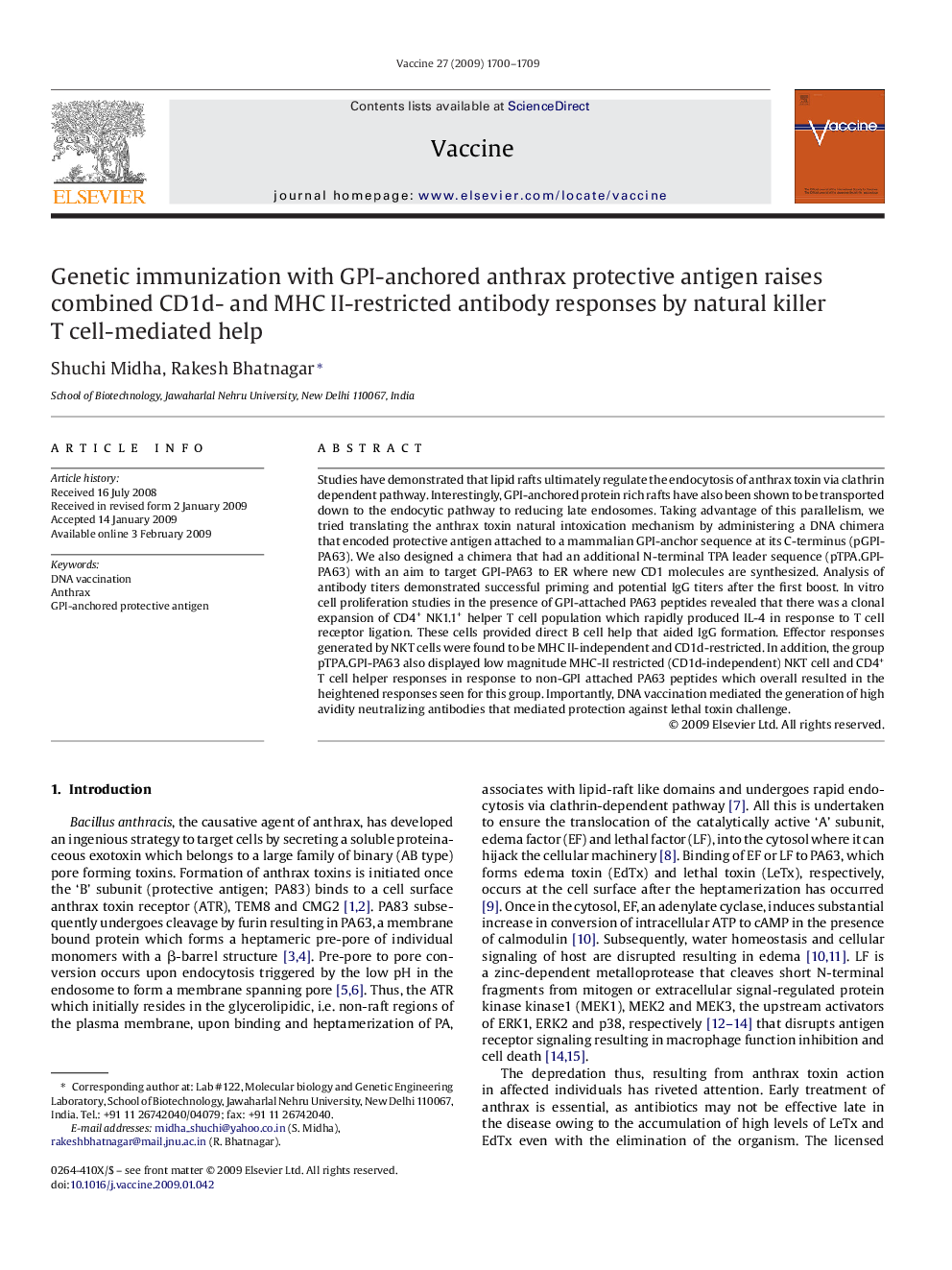 Genetic immunization with GPI-anchored anthrax protective antigen raises combined CD1d- and MHC II-restricted antibody responses by natural killer T cell-mediated help