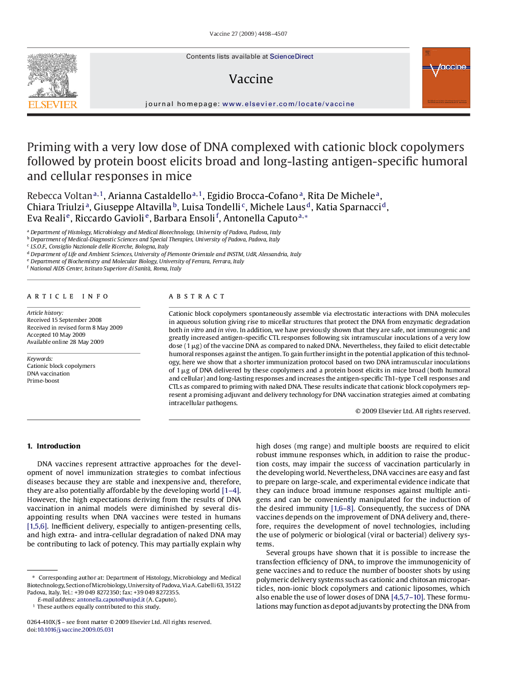 Priming with a very low dose of DNA complexed with cationic block copolymers followed by protein boost elicits broad and long-lasting antigen-specific humoral and cellular responses in mice