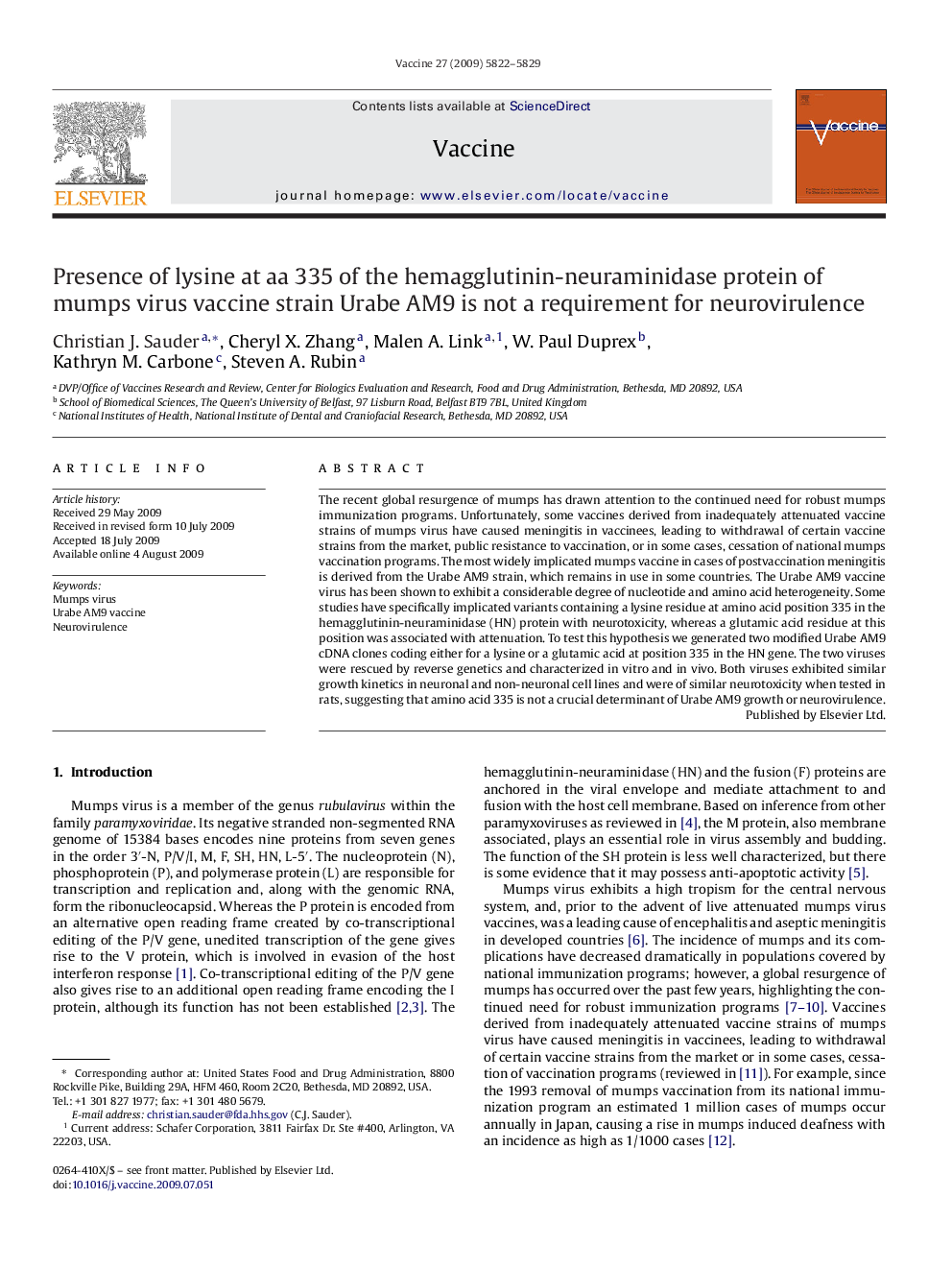 Presence of lysine at aa 335 of the hemagglutinin-neuraminidase protein of mumps virus vaccine strain Urabe AM9 is not a requirement for neurovirulence