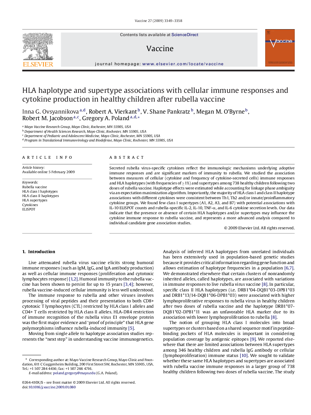 HLA haplotype and supertype associations with cellular immune responses and cytokine production in healthy children after rubella vaccine