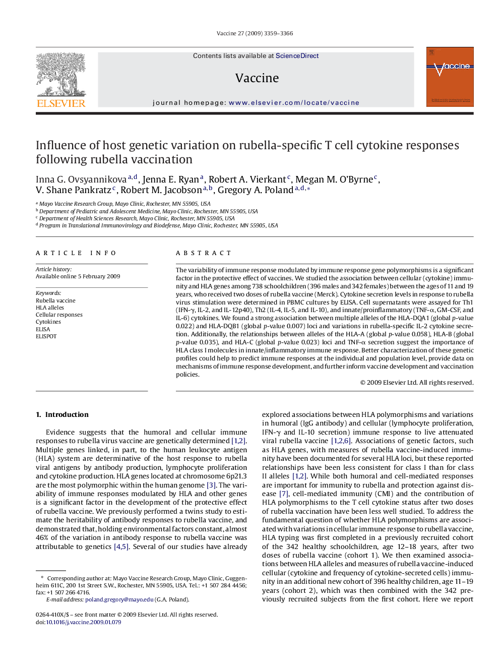 Influence of host genetic variation on rubella-specific T cell cytokine responses following rubella vaccination