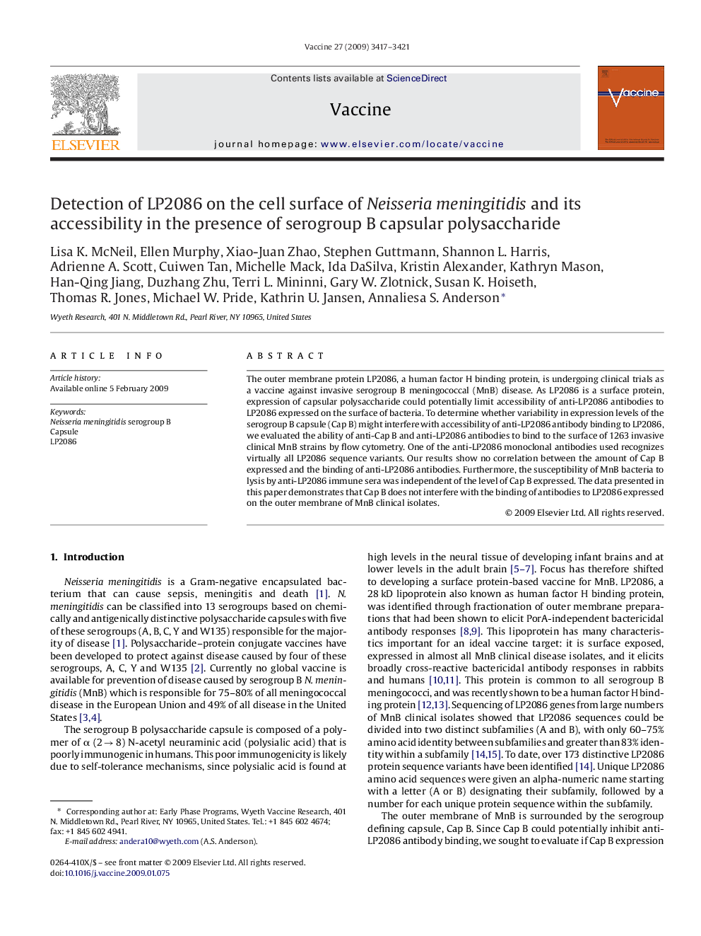 Detection of LP2086 on the cell surface of Neisseria meningitidis and its accessibility in the presence of serogroup B capsular polysaccharide