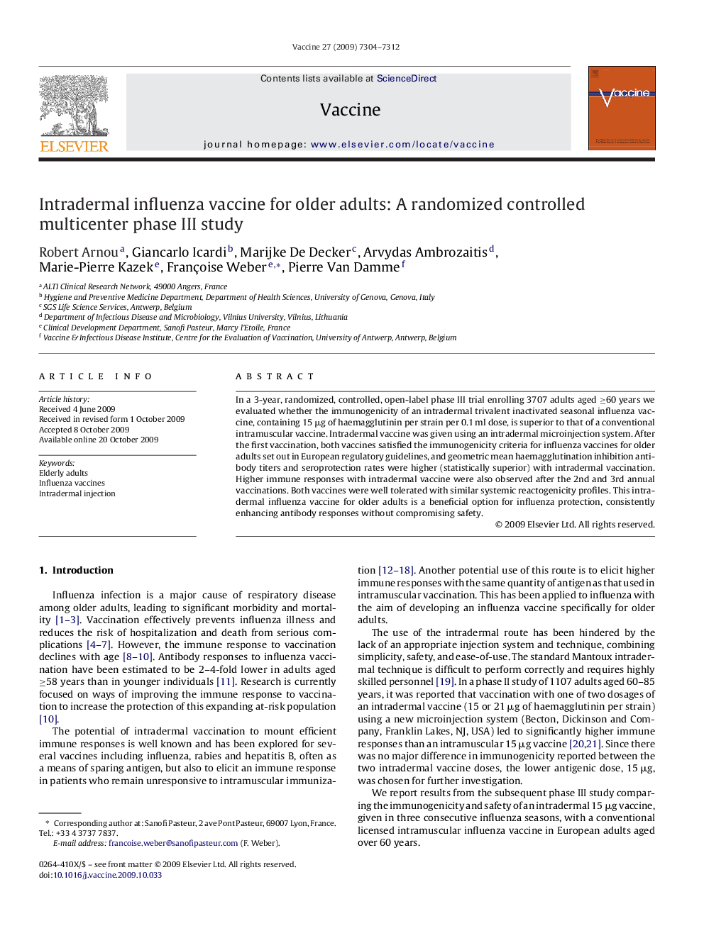 Intradermal influenza vaccine for older adults: A randomized controlled multicenter phase III study