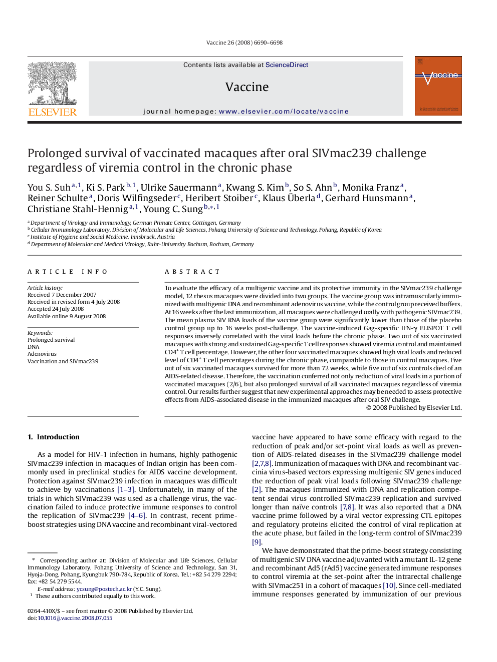 Prolonged survival of vaccinated macaques after oral SIVmac239 challenge regardless of viremia control in the chronic phase