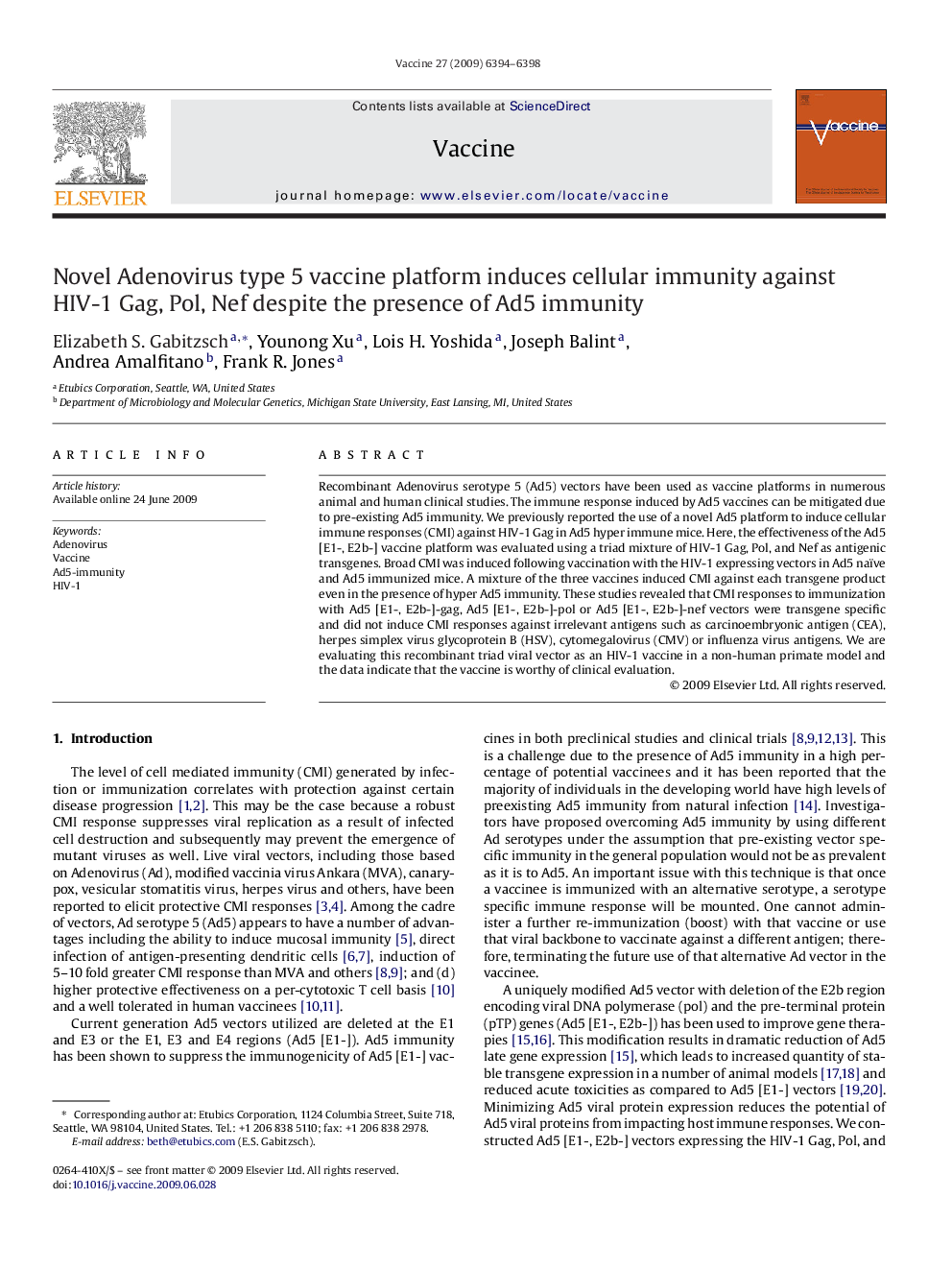 Novel Adenovirus type 5 vaccine platform induces cellular immunity against HIV-1 Gag, Pol, Nef despite the presence of Ad5 immunity