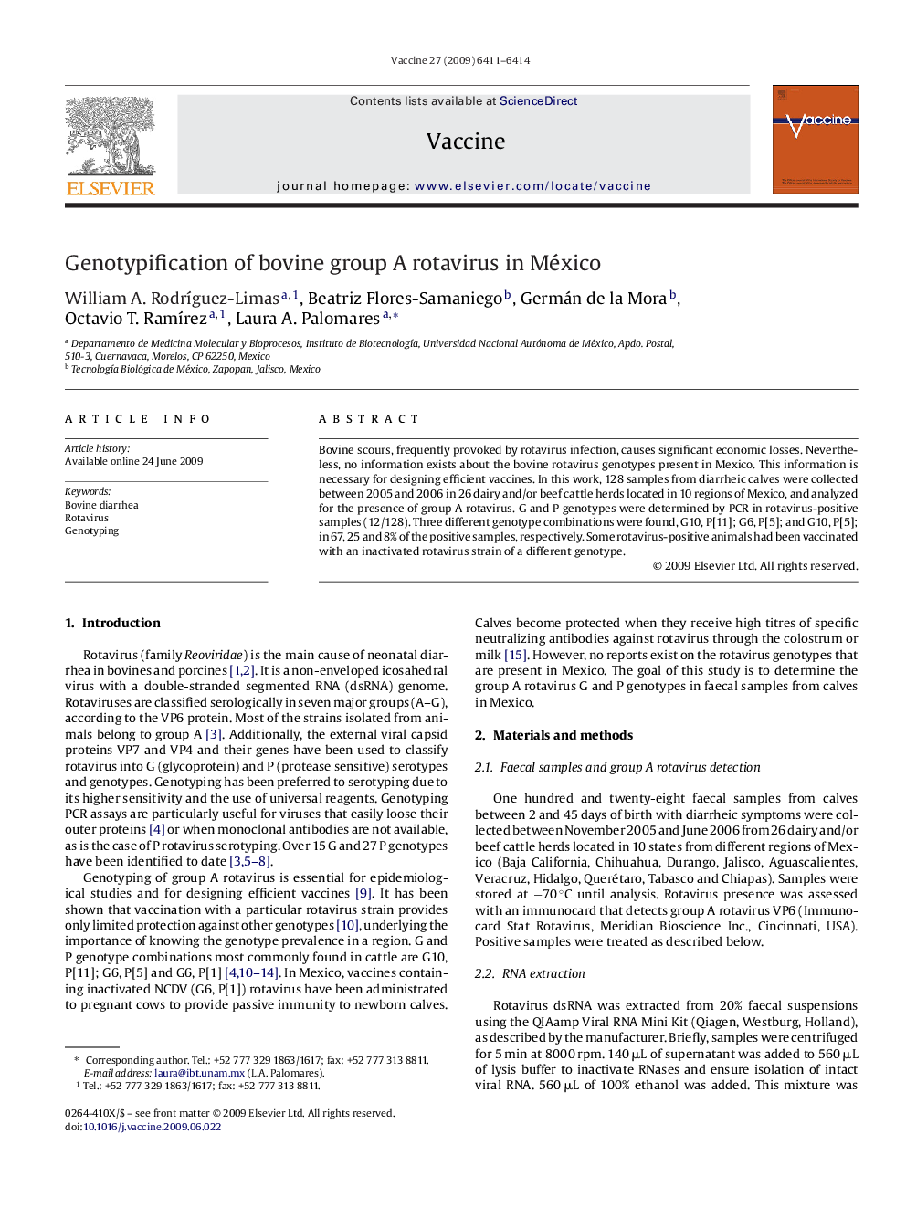 Genotypification of bovine group A rotavirus in México