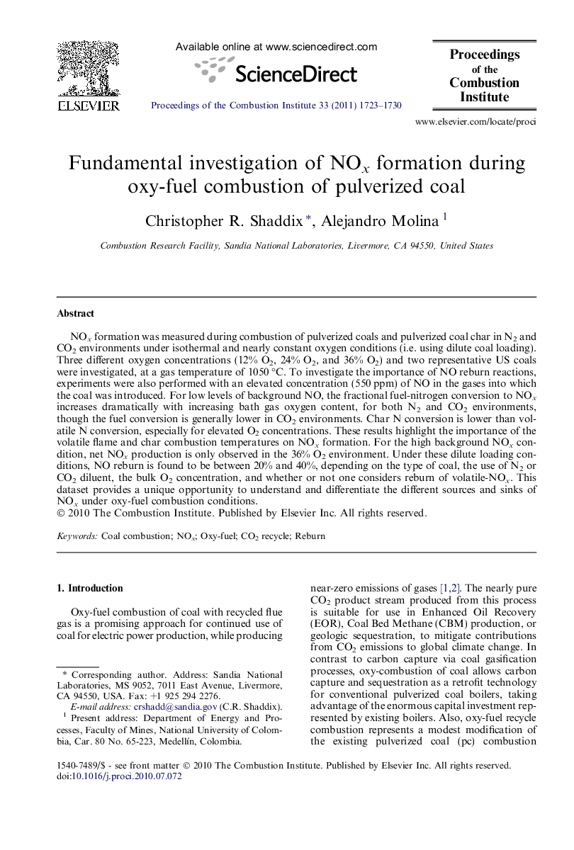 Fundamental investigation of NOx formation during oxy-fuel combustion of pulverized coal