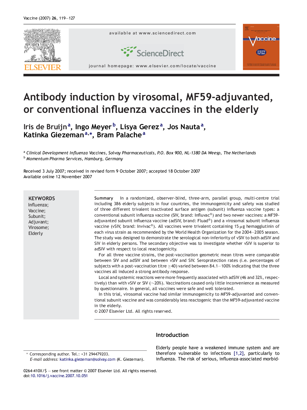 Antibody induction by virosomal, MF59-adjuvanted, or conventional influenza vaccines in the elderly